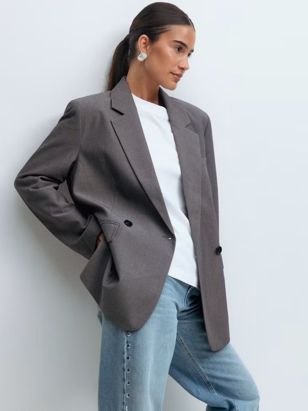 Banana Republic Oversized double breasted tailored Gray Blazer 6US Fall Workwear